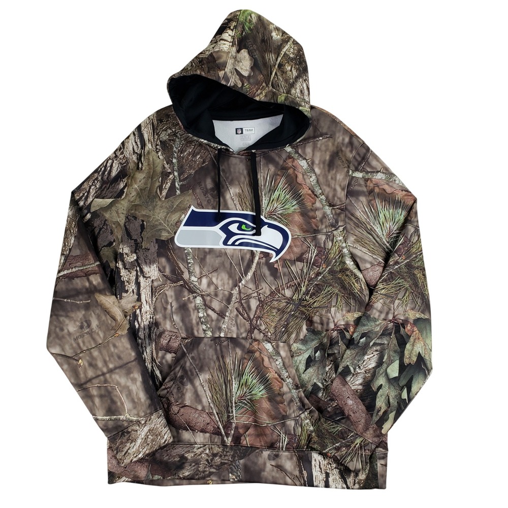 Seattle Seahawks NFL Team Apparel Hoodie Mens L Mossy Oak Camo Football Hunting